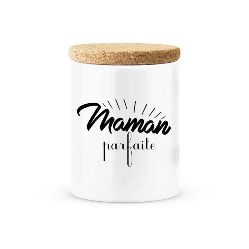 Pot céramique avec couvercle en liège citation imprimé Maman parfaite