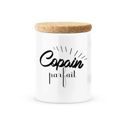 Pot céramique avec couvercle en liège citation imprimé Copain parfait