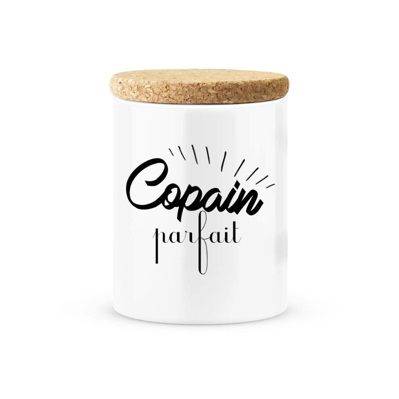 Pot céramique avec couvercle en liège citation imprimé Copain parfait