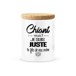 Pot céramique avec couvercle en liège citation imprimé Chiant moi je suis juste le fils de ma mère