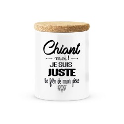Pot céramique avec couvercle en liège citation imprimé Chiant moi je suis juste le fils de mon père