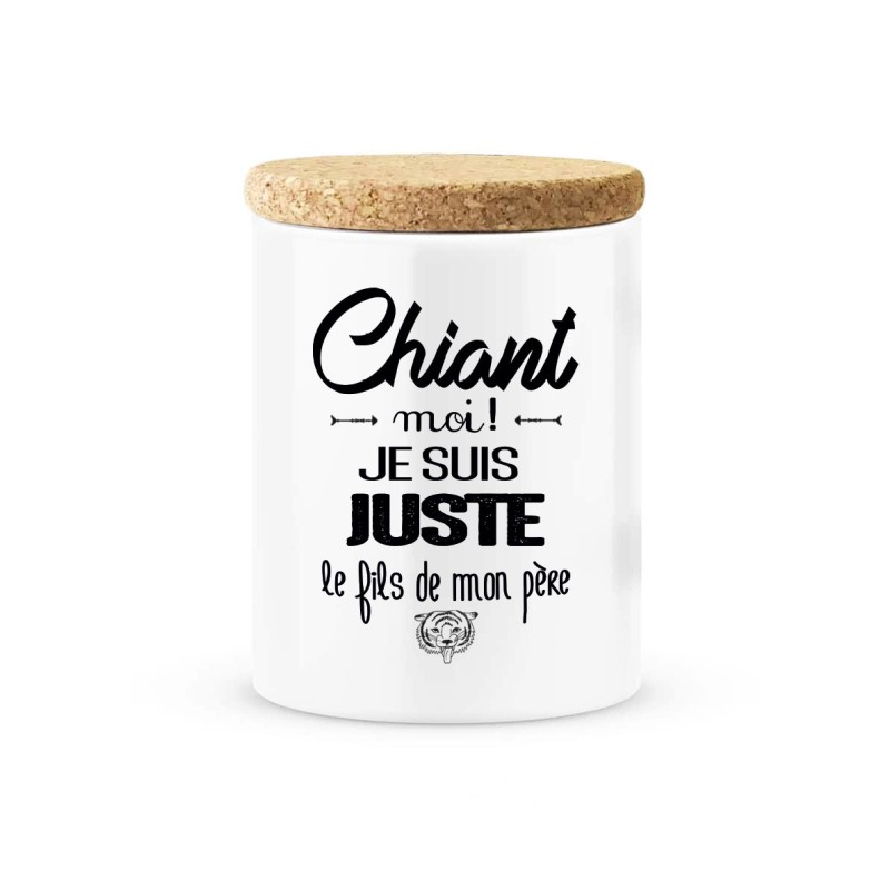 Pot céramique avec couvercle en liège citation imprimé Chiant moi je suis juste le fils de mon père