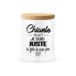 Pot céramique avec couvercle en liège citation imprimé Chiante moi je suis juste la fille de mon père