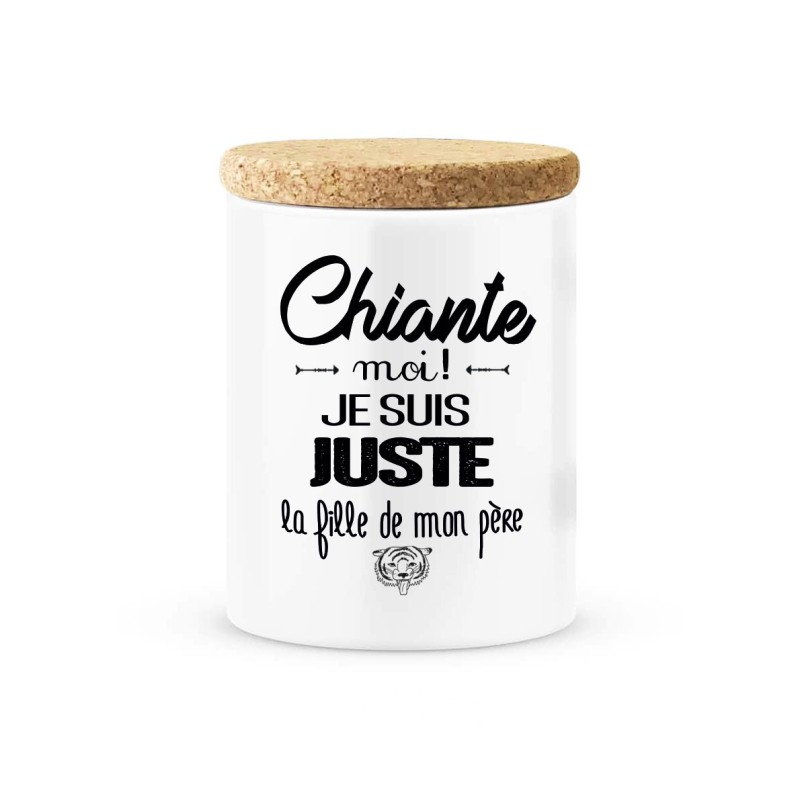 Pot céramique avec couvercle en liège citation imprimé Chiante moi je suis juste la fille de mon père