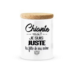 Pot céramique avec couvercle en liège citation imprimé Chiante moi je suis juste la fille de ma mere