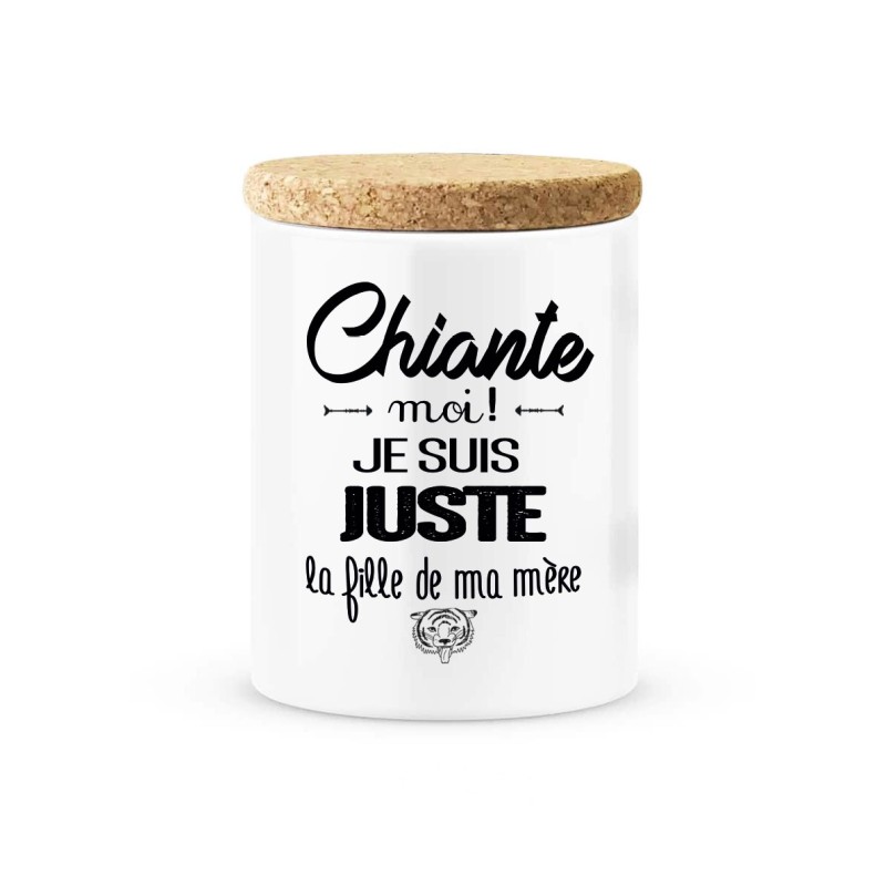 Pot céramique avec couvercle en liège citation imprimé Chiante moi je suis juste la fille de ma mere