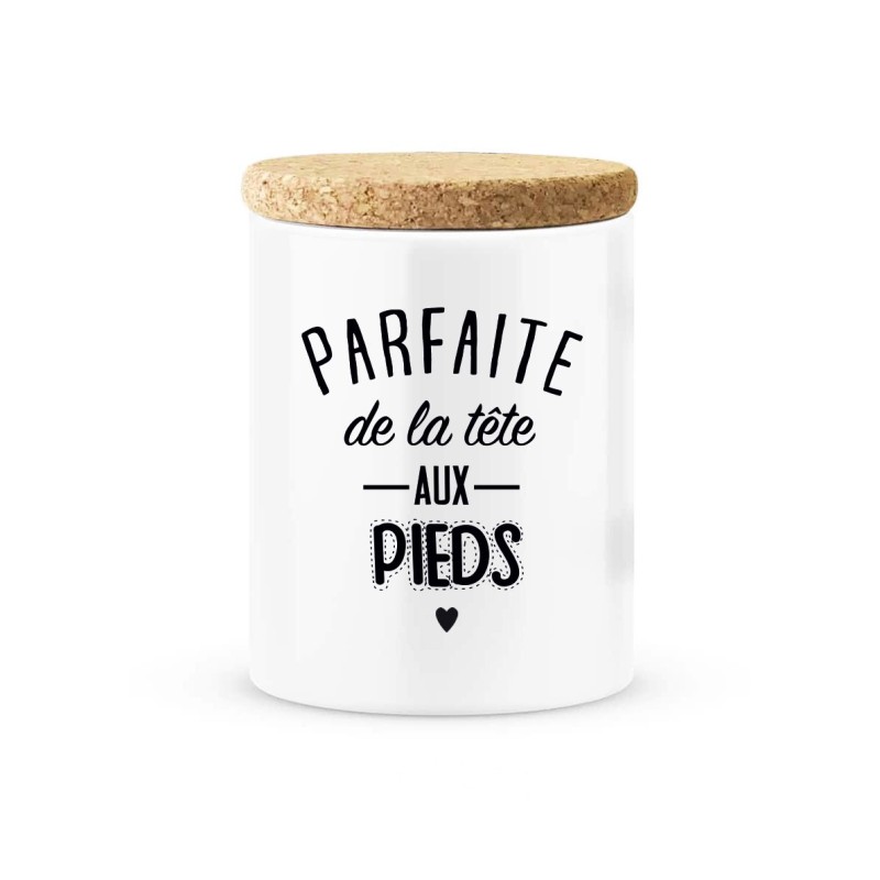 Pot céramique avec couvercle en liège citation imprimé Parfaite de la tête aux pieds