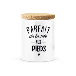Pot céramique avec couvercle en liège citation imprimé Parfait de la tête aux pieds