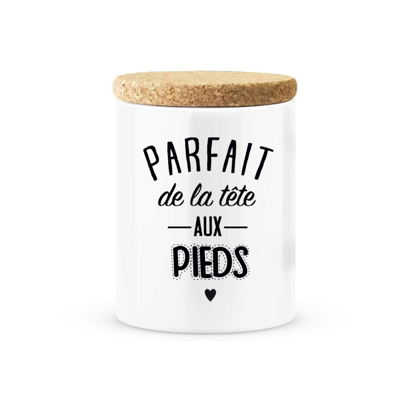 Pot céramique avec couvercle en liège citation imprimé Parfait de la tête aux pieds