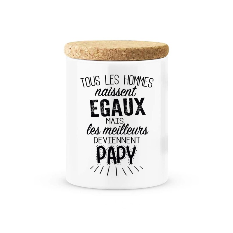 Pot céramique avec couvercle en liège citation imprimé Les meilleurs deviennent papy