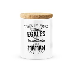 Pot céramique avec couvercle en liège citation imprimé La meilleure c'est maman