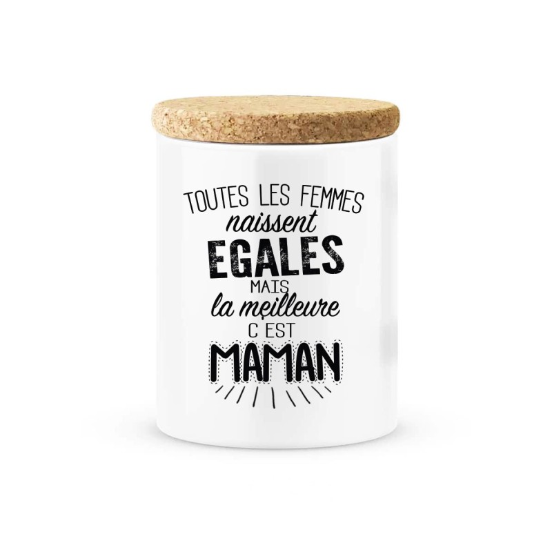 Pot céramique avec couvercle en liège citation imprimé La meilleure c'est maman