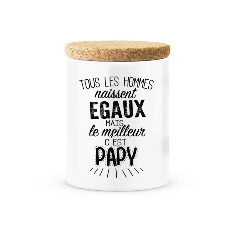 Pot céramique avec couvercle en liège citation imprimé Le meilleur c'est papy