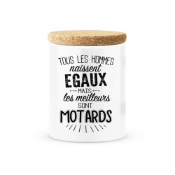 Pot céramique avec couvercle en liège citation imprimé Les meilleurs sont motards