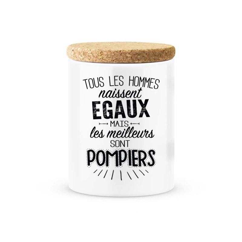 Pot céramique avec couvercle en liège citation imprimé Les meilleurs sont pompiers