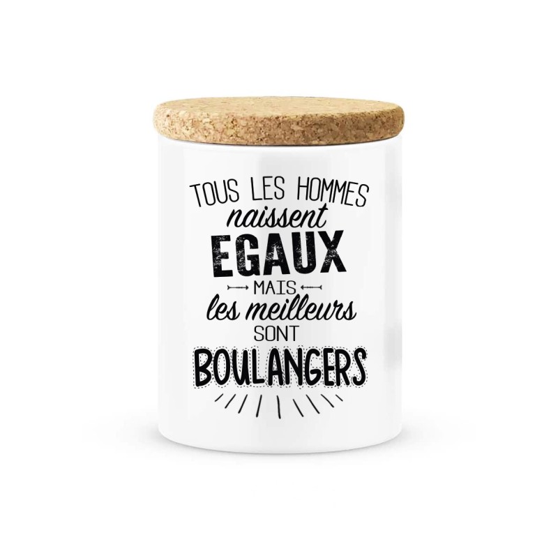 Pot céramique avec couvercle en liège citation imprimé Les meilleurs sont boulangers