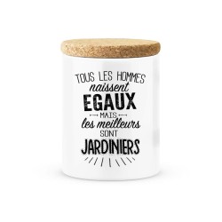 Pot céramique avec couvercle en liège citation imprimé Les meilleurs sont jardiniers