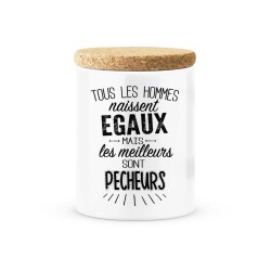Pot céramique avec couvercle en liège citation imprimé Les meilleurs sont pêcheurs
