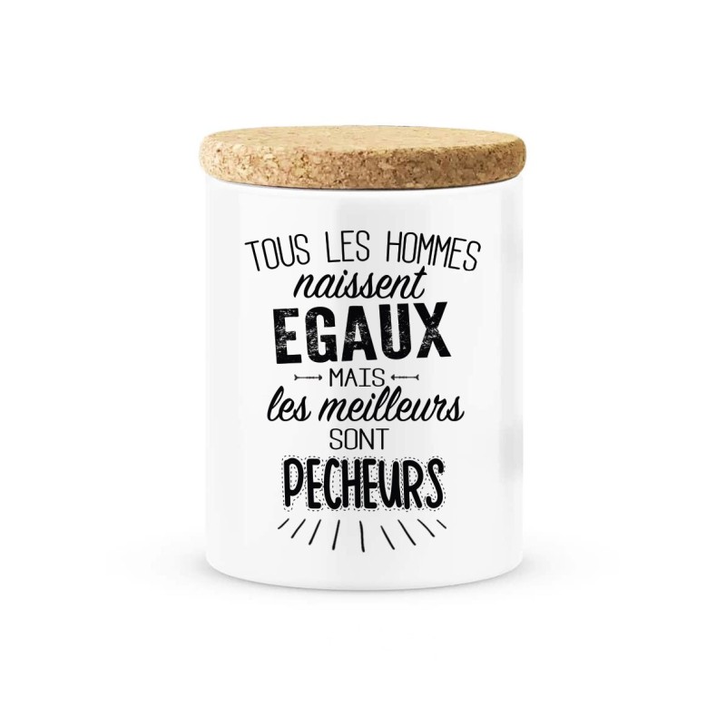Pot céramique avec couvercle en liège citation imprimé Les meilleurs sont pêcheurs