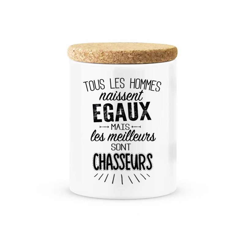 Pot céramique avec couvercle en liège citation imprimé Les meilleurs sont chasseurs