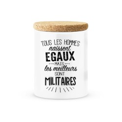 Pot céramique avec couvercle en liège citation imprimé Les meilleurs sont militaires
