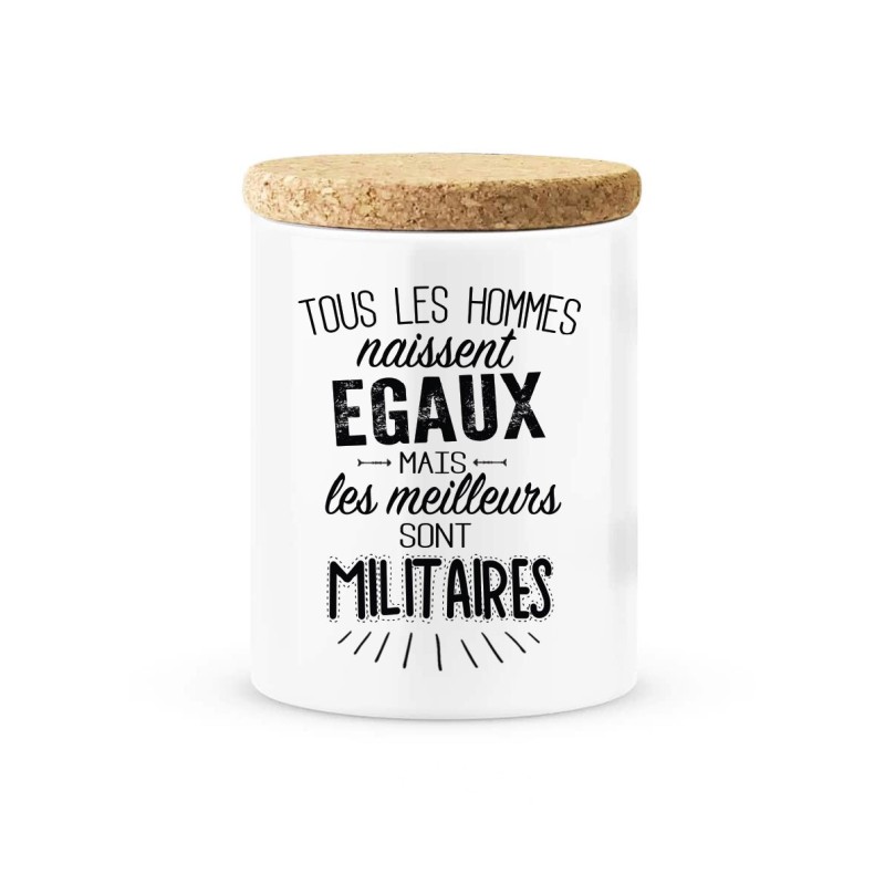 Pot céramique avec couvercle en liège citation imprimé Les meilleurs sont militaires