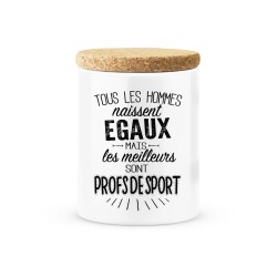 Pot céramique avec couvercle en liège citation imprimé Les meilleurs sont profs de sport