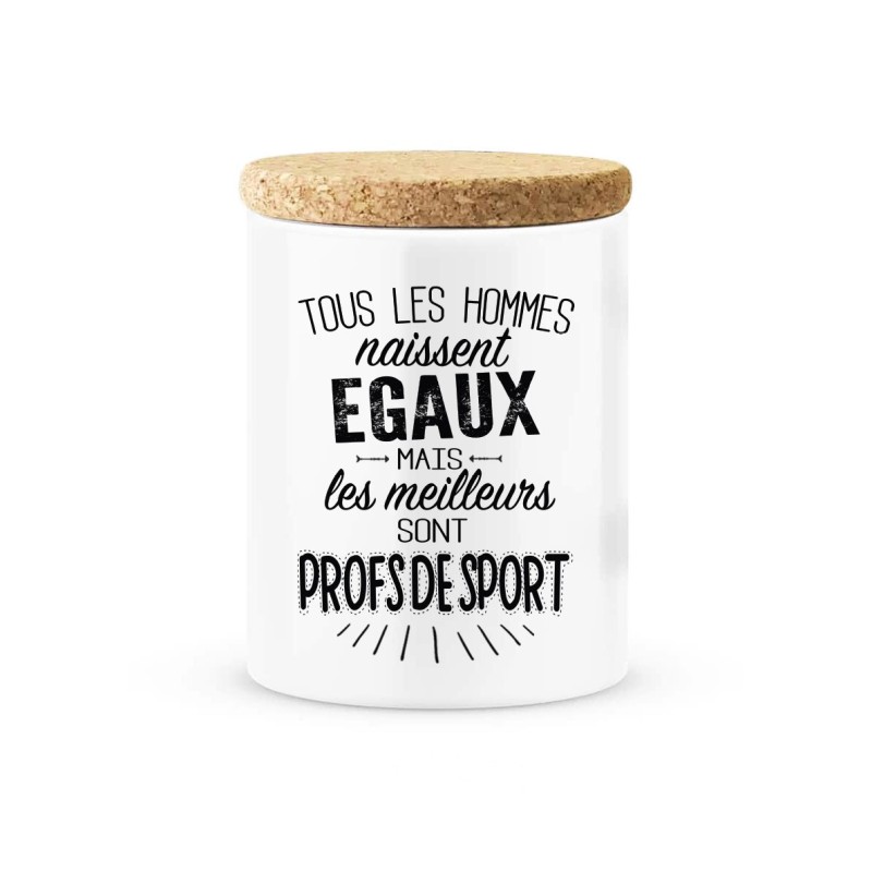 Pot céramique avec couvercle en liège citation imprimé Les meilleurs sont profs de sport