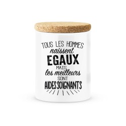 Pot céramique avec couvercle en liège citation imprimé Les meilleurs sont aides soignants