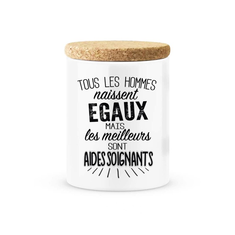 Pot céramique avec couvercle en liège citation imprimé Les meilleurs sont aides soignants
