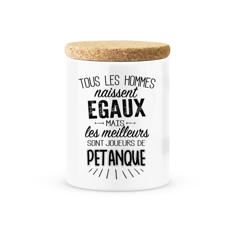 Pot céramique avec couvercle en liège citation imprimé Les meilleurs sont joueurs de pétanques