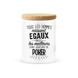 Pot céramique avec couvercle en liège citation imprimé Les meilleurs sont joueurs de poker