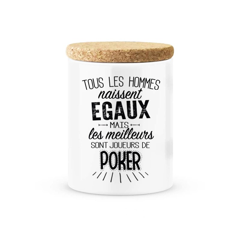 Pot céramique avec couvercle en liège citation imprimé Les meilleurs sont joueurs de poker