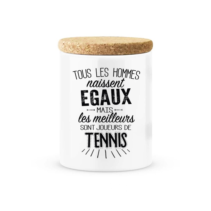 Pot céramique avec couvercle en liège citation imprimé Les meilleurs sont joueurs de tennis