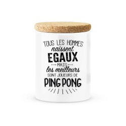 Pot céramique avec couvercle en liège citation imprimé Les meilleurs sont joueurs de ping pong