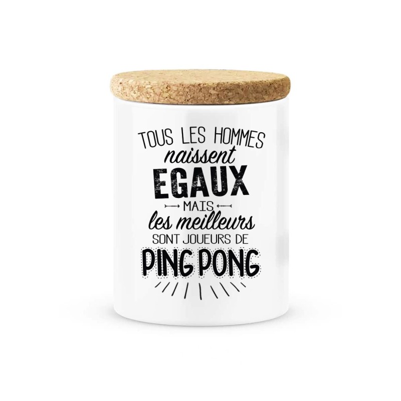 Pot céramique avec couvercle en liège citation imprimé Les meilleurs sont joueurs de ping pong