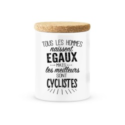 Pot céramique avec couvercle en liège citation imprimé Les meilleurs sont cyclistes