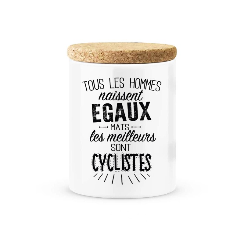 Pot céramique avec couvercle en liège citation imprimé Les meilleurs sont cyclistes