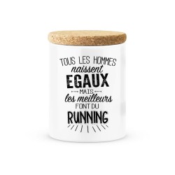 Pot céramique avec couvercle en liège citation imprimé Les meilleurs font du running