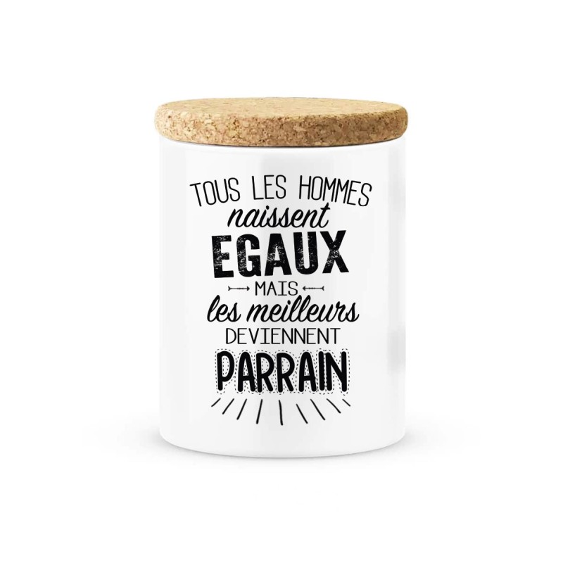 Pot céramique avec couvercle en liège citation imprimé Les meilleurs deviennent parrain