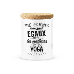 Pot céramique avec couvercle en liège citation imprimé Les meilleurs font du yoga
