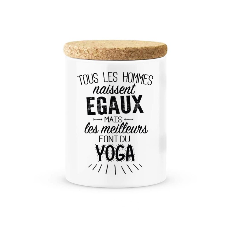 Pot céramique avec couvercle en liège citation imprimé Les meilleurs font du yoga