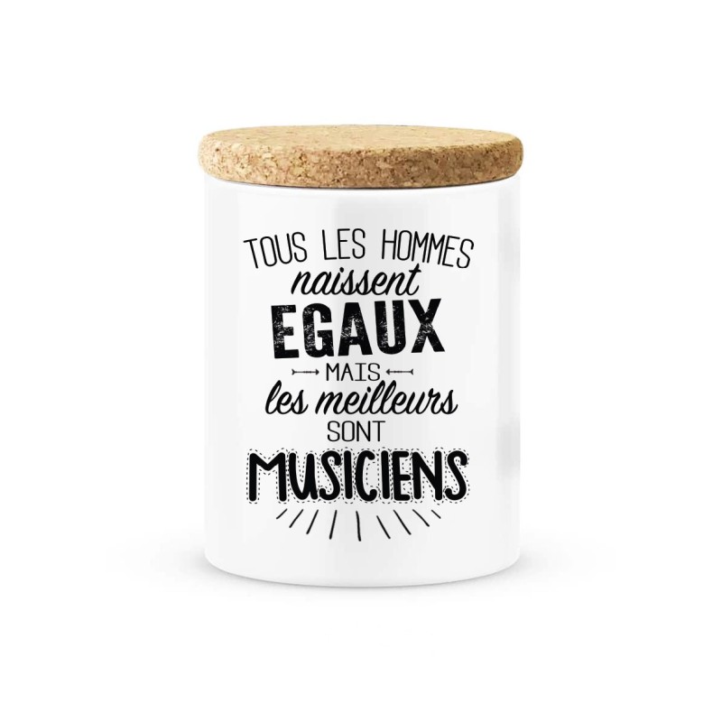 Pot céramique avec couvercle en liège citation imprimé Les meilleurs sont musiciens