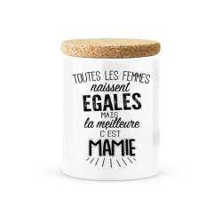 Pot céramique avec couvercle en liège citation imprimé La meilleure c'est mamie
