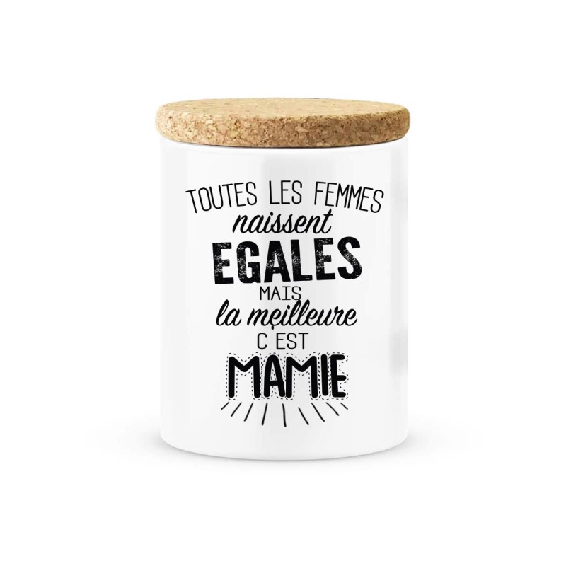 Pot céramique avec couvercle en liège citation imprimé La meilleure c'est mamie