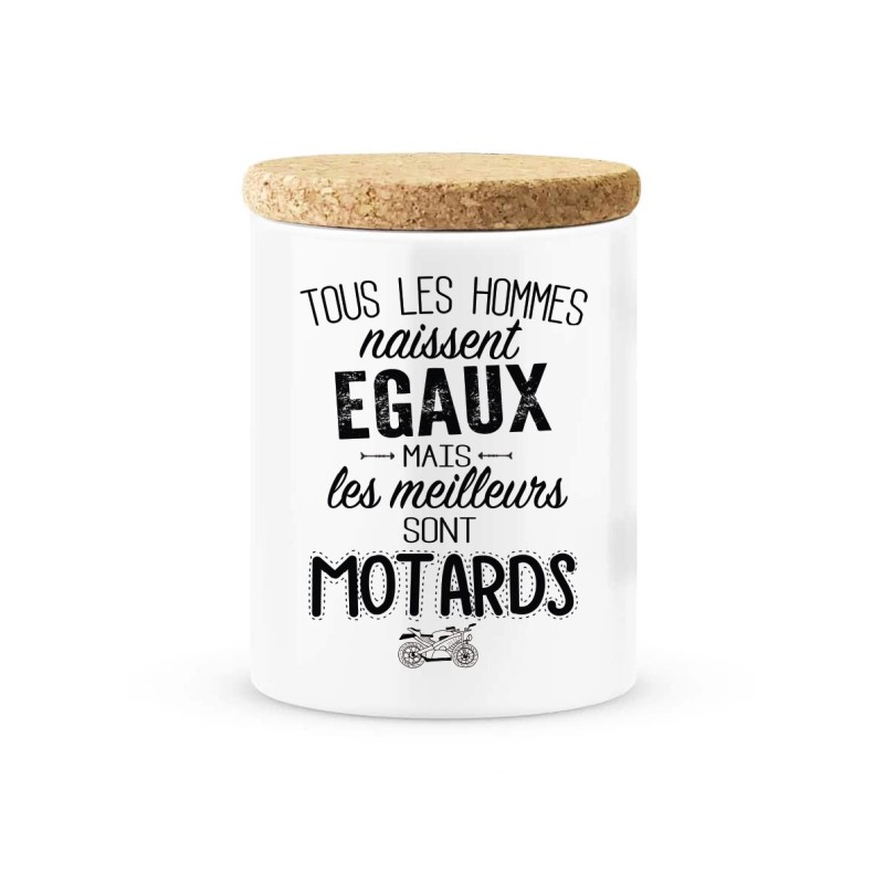 Pot céramique avec couvercle en liège citation imprimé Les meilleurs sont motards