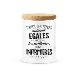 Pot céramique avec couvercle en liège citation imprimé Les meilleures sont infirmieres