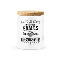Pot céramique avec couvercle en liège citation imprimé Les meilleures sont aides soignantes