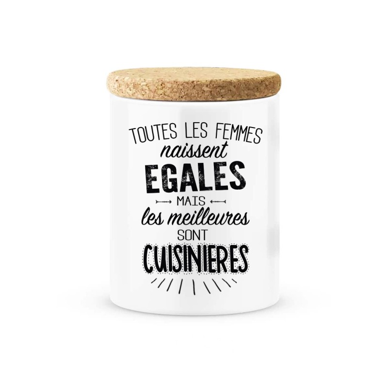Pot céramique avec couvercle en liège citation imprimé Les meilleures sont cuisinieres