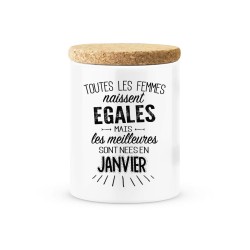 Pot céramique avec couvercle en liège citation imprimé Les meilleures sont nées en janvier